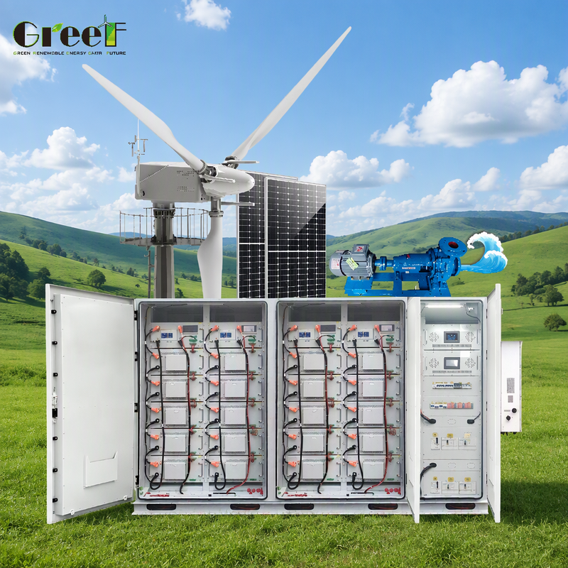 100~3000kWの容量ハイブリッド太陽光システムとLiFePO4リチウム電池とIP65保護度を持つ風力太陽光混合システム